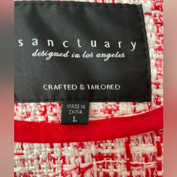 Sanctuary Women’s Size Large Red White City Long Tweed Jacket Zippered W/pockets - Picture 2 of 8